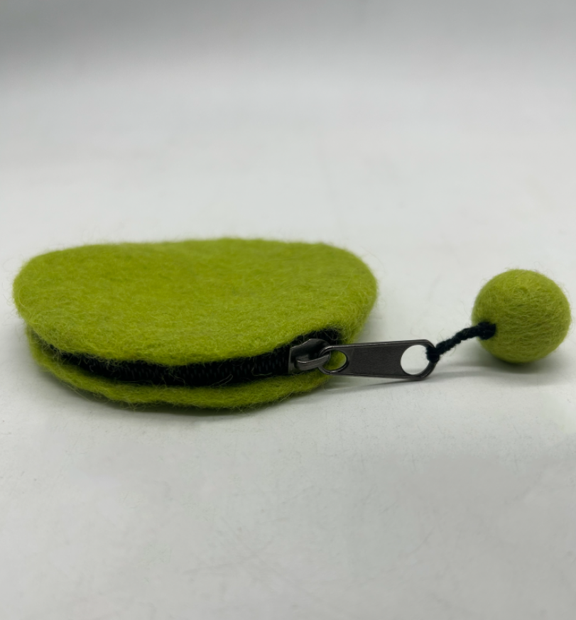 Handmade  Felted Wool Mini Pouch with Pom-Pom Zipper Pull